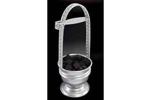ZEBRA SMOKE 17" Cross X Design Black Hookah Charcoal Coal Holder Premium Quality Basket w/Side Tong Holder Lounge Hookah Lounge Style Accessories (Silver)