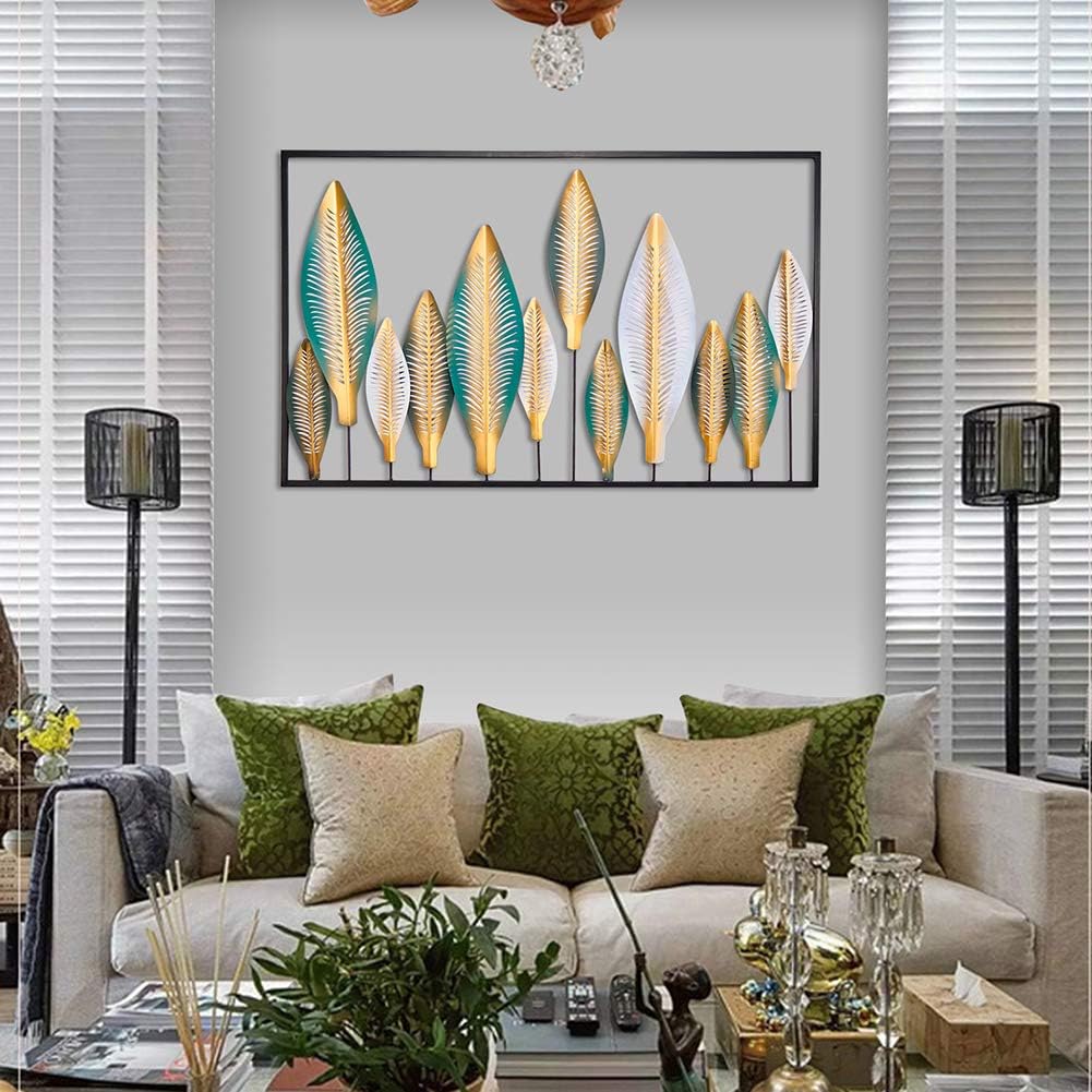 Metal Foliage Framed Wall Art Wall Sculptures, Metal Wall Plaque, Metal Wall Decor, Foliage Forest Wall Decoration, Wall Art Gallery Display Grid Leaves Wall Decor, Tree Leaf Metal Wall Art Sculptures