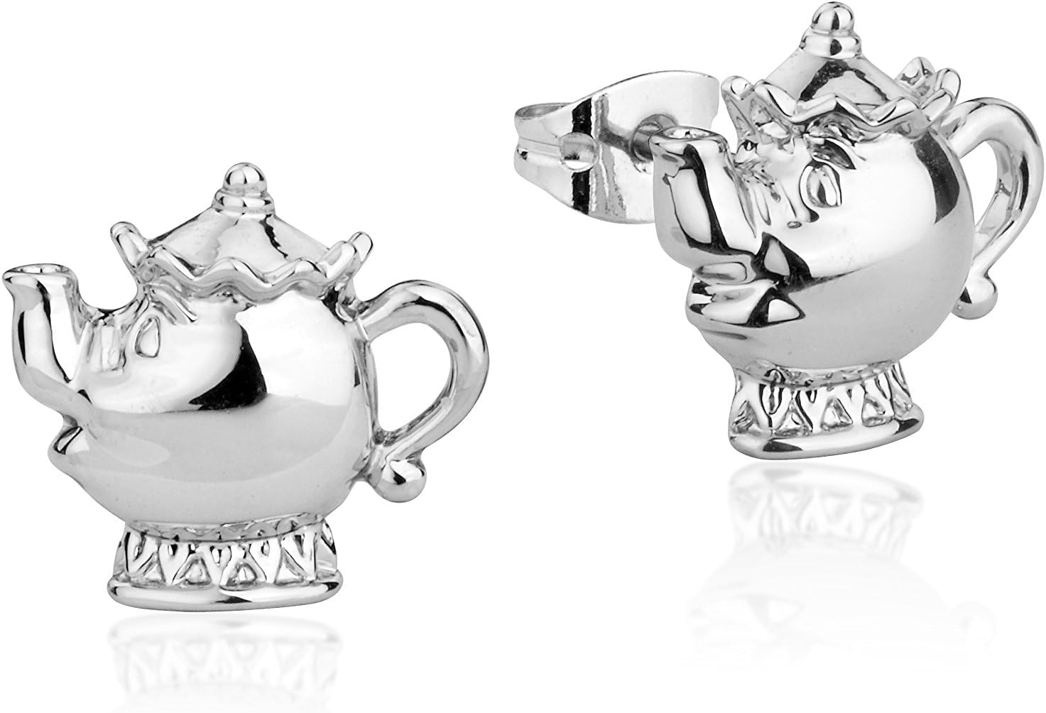 Disney Couture Beauty and the Beast Mrs. Potts Stud Earrings - White Gold Plated