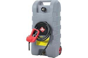 OUTGOODS 15 Gallon Gas Fuel Caddy, LE Fluid Transfer Siphon Pump,HDPE,10FT Hose&Caster,Heavy-Duty Fuel Tank,Leak-Proof Gas Container for Lawn Mowers,Tractor,Cars,Boats,ATVs,Portable Gas Storage Tank（Grey）