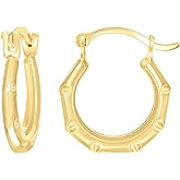 14kt Yellow Gold Womens Patterned Octagon Hoop Earrings