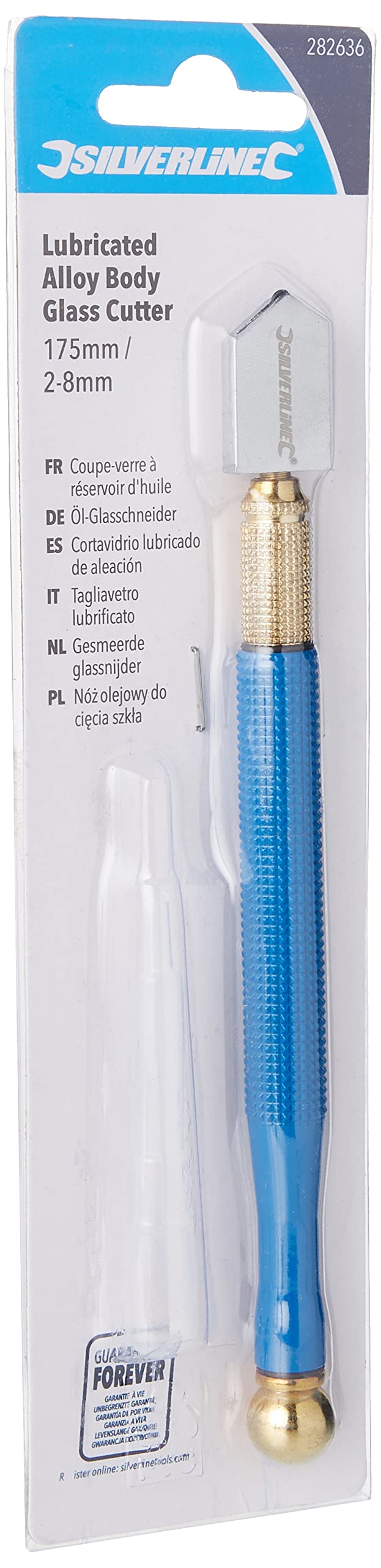 Silverline Lubricated Alloy Body Glass Cutter 175mm / 2-8mm (282636)