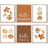 JarThenaAMCS 6Pcs Thanksgiving Wall Art Prints Fall Watercolor Pumpkin Maple Leaf Art Poster Paper Rustic Autumn Modern Wall Decor for Home Gallery Living Room Bedroom (UNFRAMED 8 x 10in)