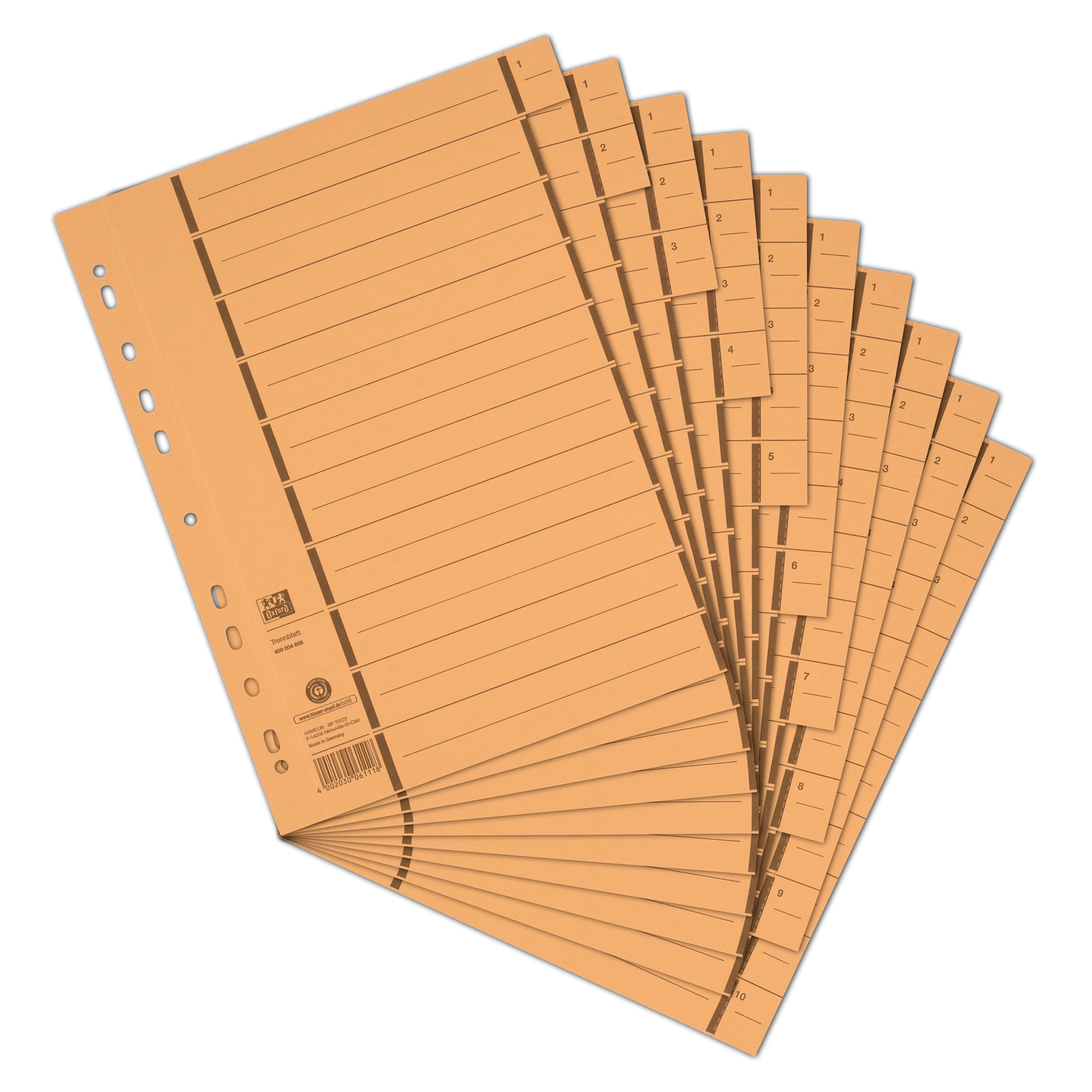 Elba 06456GB Reference Dividers with Perforation Numbered 1-10 Lined Application Folder Set of 100 Yellow