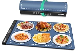 Cadrim Warming Mat For Food, Electric Warming Tray With Adjustable Temperature, 6 Work Modes Food Warming Mat Fast Heating For Buffet, Family Gatherings, Holidays, Countertop, Parties, Travel (Blue)