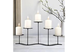 QIANG NI Black Iron Candelabra Candle Holder: Metal Centerpiece Decor - 5 Arm Candle Holder Stand for Pillar Candles