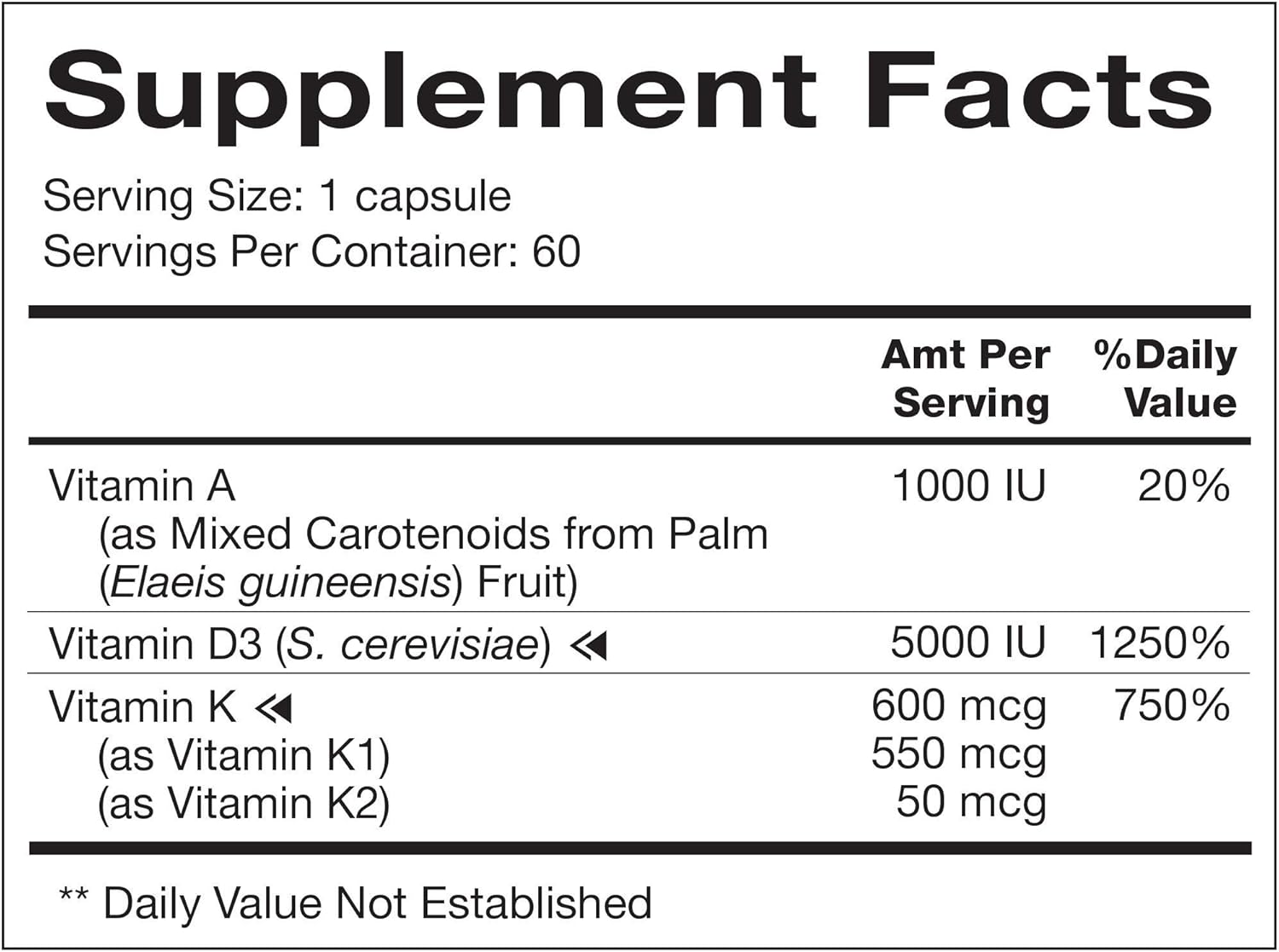 Natura Health Products - Vitamin D-A-K, Bone, Heart and Vision Supplement - with Strength Supporting Vitamins D3 5000 IU, K1, K2, and Vitamin A from Carotenoids- 60 Capsules: Health & Personal Care
