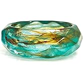 Viva Joya Faceted Resin Acrylic Bangle Bracelet for Women, Chunky Statement Wide Bold Plastic Geometric Transparent Jewelry, Brown Green Light Blue Orange