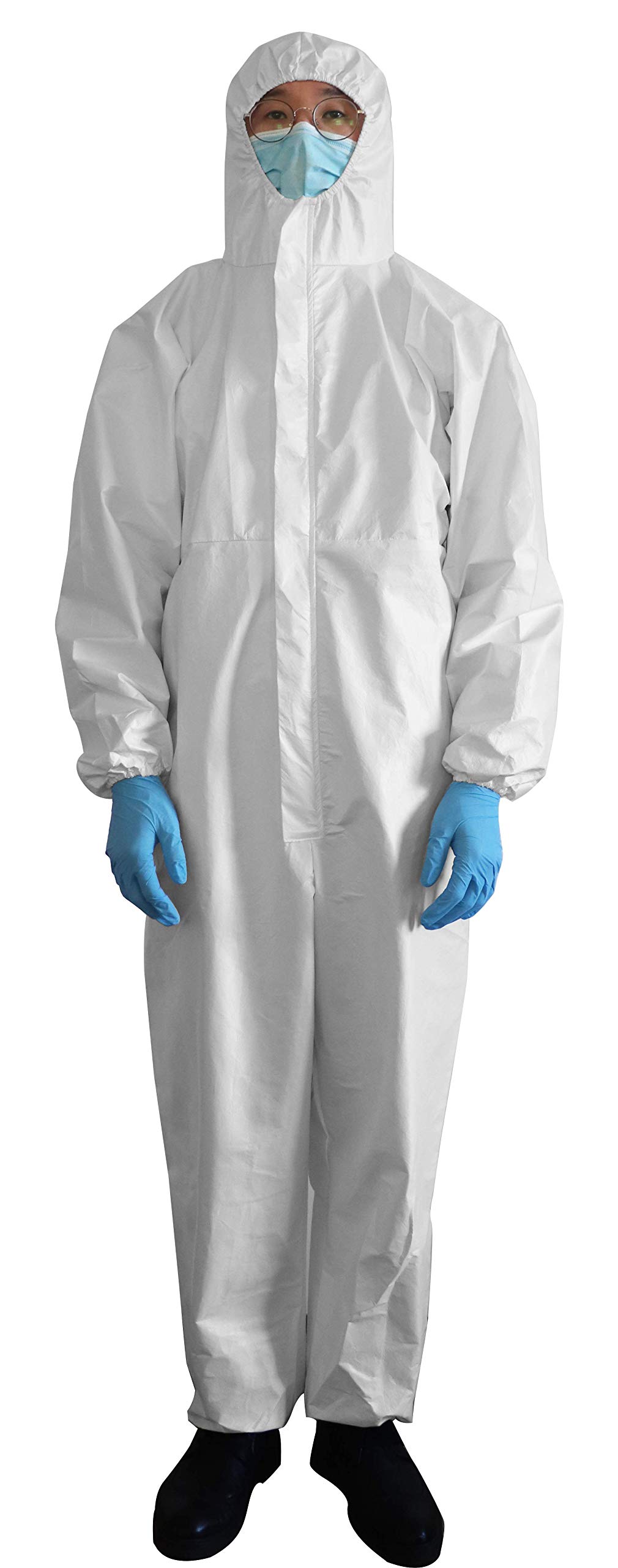 SMS Disposable Isolation Gown with Elastic Cuff Splash Resistant with Hood Blue XL