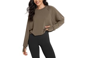 ODODOS Modal Soft Long Sleeve Cropped Sweatshirts with Thumb Hole for Women Crew Neck Pullover Crop Top