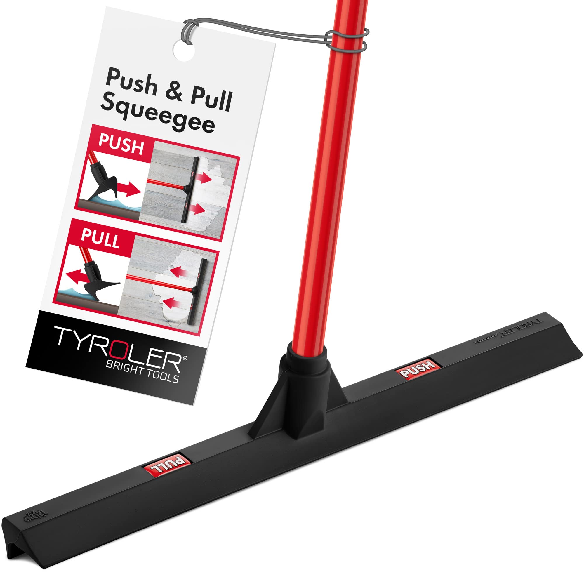 Tyroler Push & Pull Wet Room Floor Squeegee Heavy Duty | 44cm Head 100% Rubber, 140cm Aluminum 4-Piece Long Handle Squeegee | Squeegees Mop Perfect for Hardwood, Marble, Tile, Garage, Indoor & Outdoor