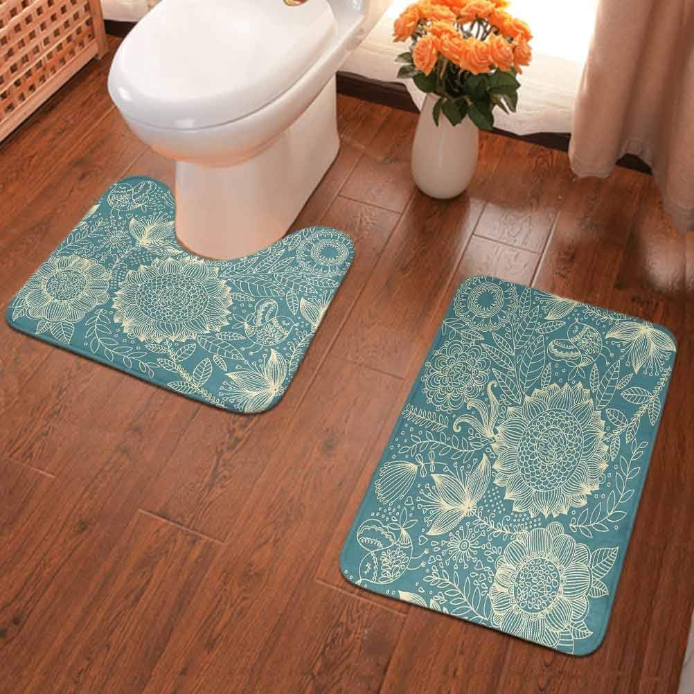 Amazon Com Ahuimin Absorbent Cozy Bathroom Rugs Nostalgic Nature Inspired Hand Drawn Style Flower Motifs Her Non Slip Bath Rug Microfiber Bath Mats For Bathroom Teal Ivory Home Kitchen