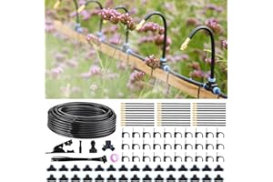 FUNPYNANI 360° Automatic Drip Irrigation Kit - 5/16'' Tubing, Adjustable Universal Spray Nozzle, Copper Atomizing System for Garden/Lawn/Greenhouse - Multi-Directional Rotation, Quick Connectors, 100FT