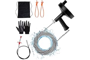 Ginbel Direct Drain Auger 33 ft, Plumbing Snake Hair Clog Remover Drain Snake Flexible Grabber Heavy Duty Sink Cleaner Tools for Shower Bathtub Bathroom Kitchen Pipe, Black