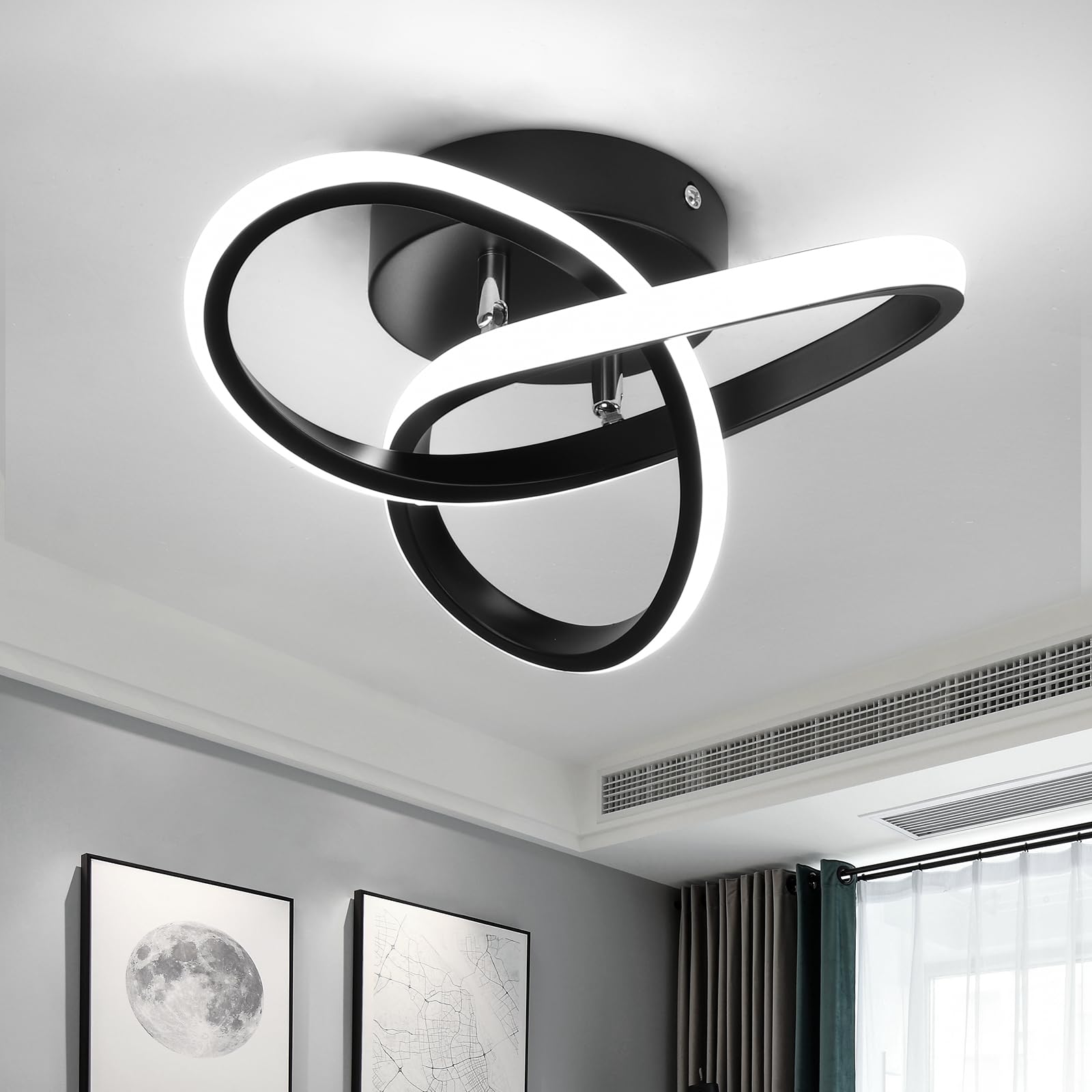 EIDISUNY Modern Ceiling Lights LED, 25cm 2 Rings Creative Personality Nordic Black Ceiling Light fixtures LED for Hallway, Aisle, Entrance, Bedroom, Kitchen, Living Room - 25cm, 22W Cool White 6000K