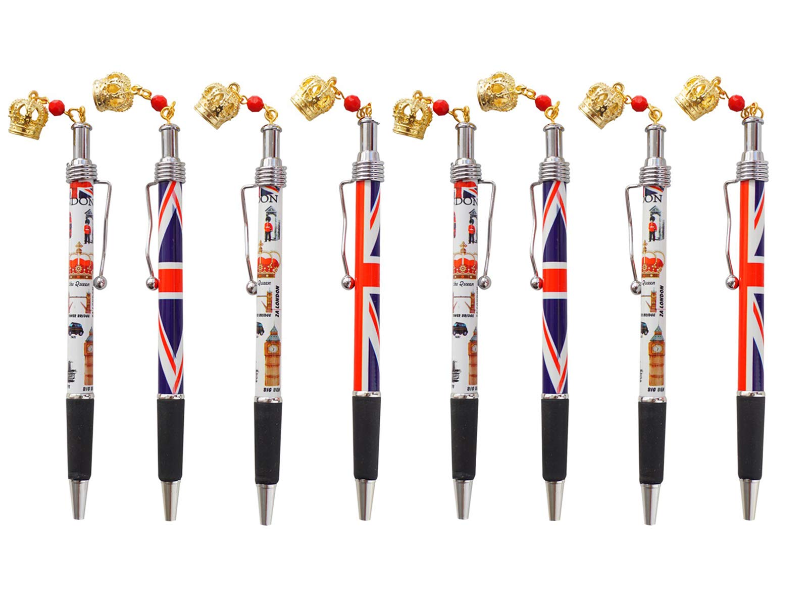 Set of 8 Union Jack London Icons Pictures Design Pen with Crown - UK London Souvenir