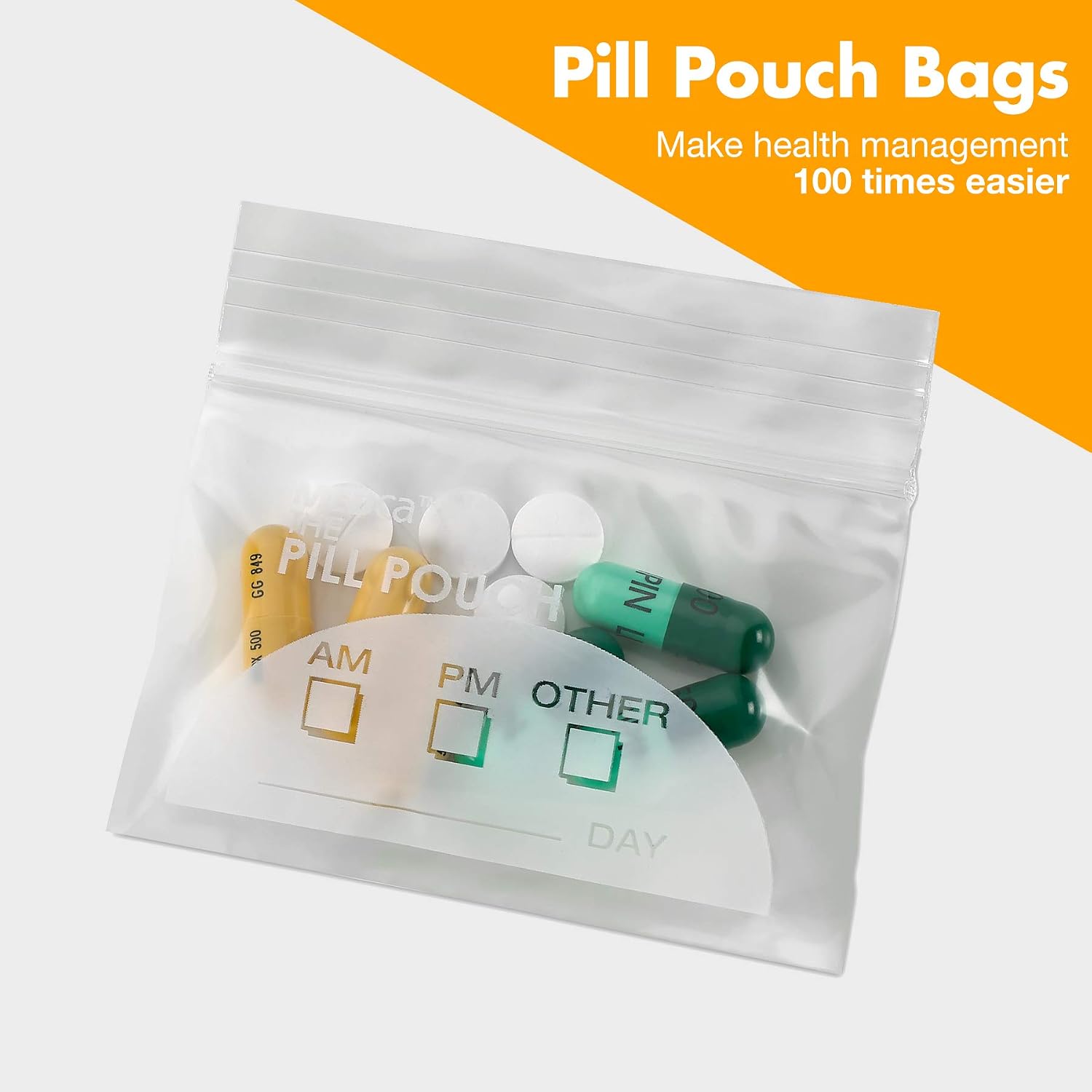 Pill Bags - (500 Pack) 3" x 2.75" -BPA Free Daily Travel Organizer for Disposable Pill Bag Storage Pockets with Labels - Image 3