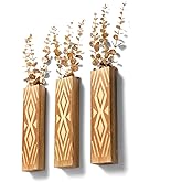Yumetonia Wood Wall Vase Planters with Artificial Plants,Boho Wall Decor for Bathroom Living Room Bedroom Kitchen,Modern Farmhouse Art Decor Hanging Planters for Dried Flowers Home Office 3pcs Boho