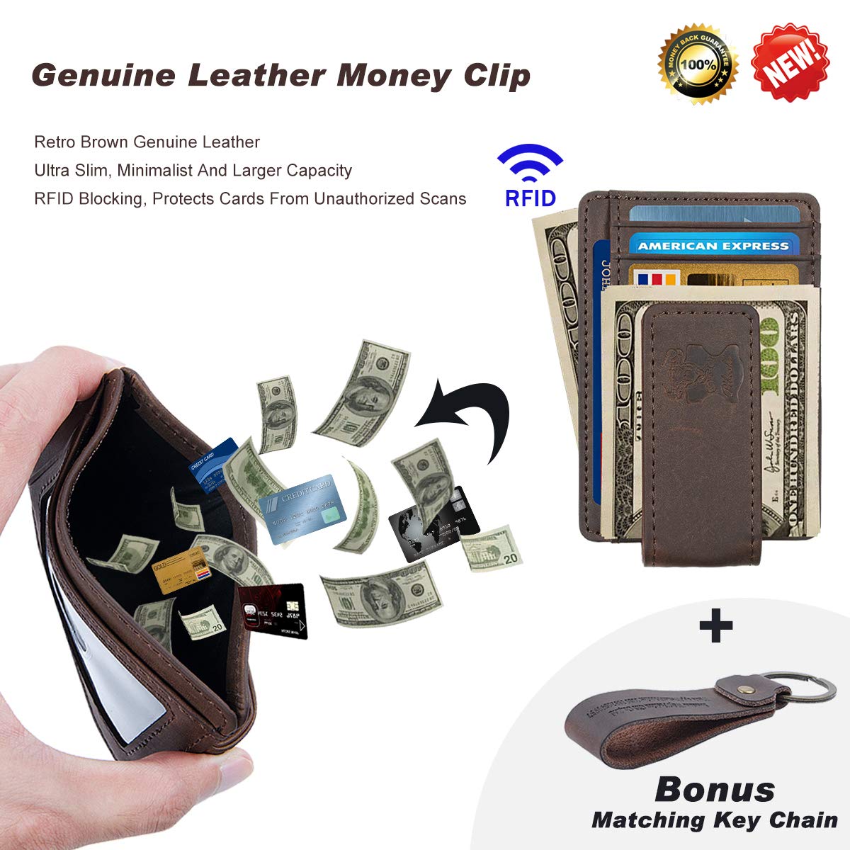 Mens Money Clip Wallet Leather Slim Front Pocket Magnetic Rfid Money Clip Wallet