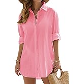 VXVGER Swimsuit Coverup for Women Casual V Neck Bathing Suit Cover Ups Button Down Beach Bikini Swimwear Cover up Dress Shirt