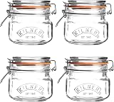 Kilner Square Clip Top Jar Set of 4 0.5 Litre Airtight Glass Jars