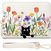 YINHEXI Small Wallets for Women with Credit Card Holder RFID Blocking Womens Wristlet Bifold Wallet with ID Window (Cat Flower-1)