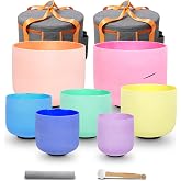 Rilauor Set of 7 6-12 inch Color Tuned 432hz Quartz Crystal Singing Bowls with Heavy Duty Carrying Cases and Singing Bowl Mallets Multi