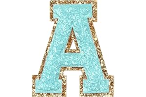 WISH YOUNG 3Pcs Chenille Letter Patches Iron on Patches Glitter Varsity Letter Patches Embroidered Patch Gold Border Sew On Patches for Clothing Hat Shirt Bag (Blue, A)