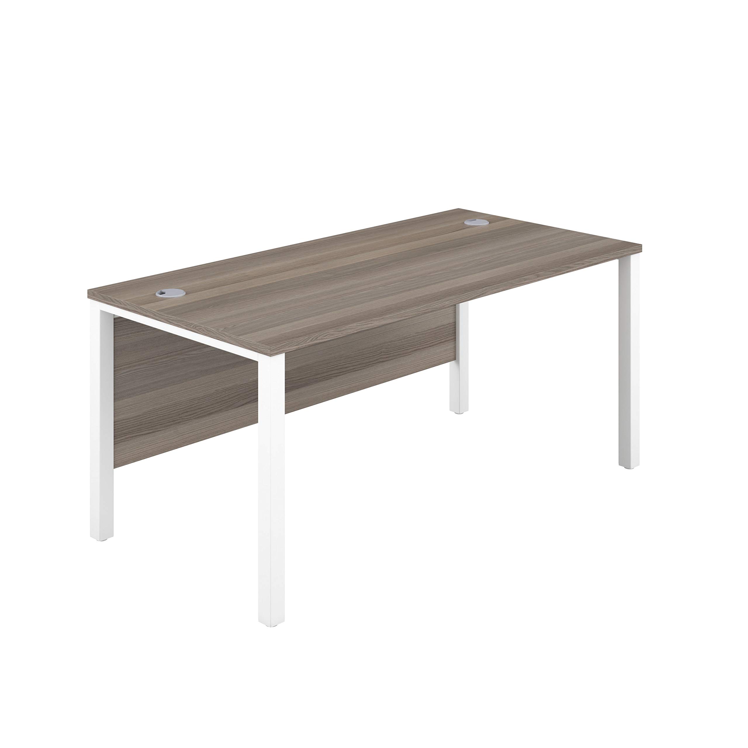 Office Hippo Heavy Duty Rectangular Goalpost Desk - Integrated Cable Ports, PC Desk For Office or Home, 5 Yr Wty, MFC - Grey Oak Top, White Legs, 100cm x 60cm
