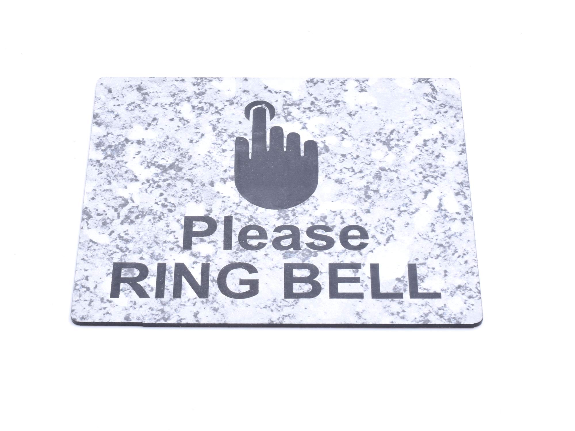 NEW Please Ring Bell Sign Adhesive Sticker Notice, STONE EFFECT engraved with Universal Icon Symbol and Text (Size 12cm x 10cm) (Granite)