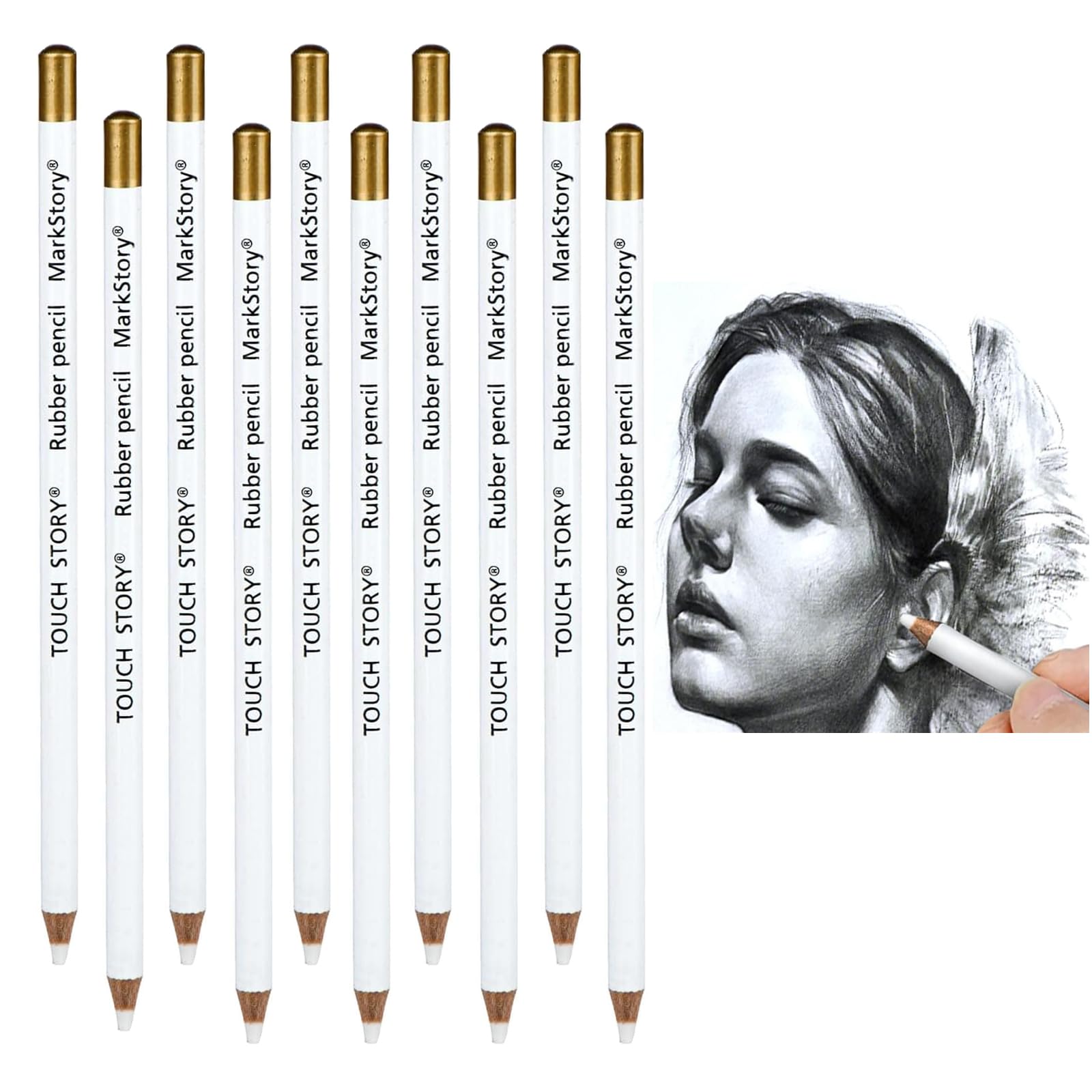 10 PCS Eraser Pencils for Artists Highlight Eraser Wooden Sketch White Pencil Rubber for Sketching Drawing Supplies Set Charcoal Drawings Pencils for Artists Revise Erasing Back to School Supplies