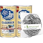 Campester Stainless Steel Coated Scourer for Bar-Keeper's Scouring Powder Cleanser 12 oz (2 Pack) - 3 Pieces. Rust, Stain & M