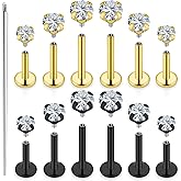 Uzgtvy 18G 16G 14G Lip Labret Nose Rings Studs Flat Back Earrings Internally Threaded Surgical Steel Snake Bites Lip Medusa Monroe Stud Cartilage Tragus Helix Conch Earring 6mm 8mm 10mm Black Gold