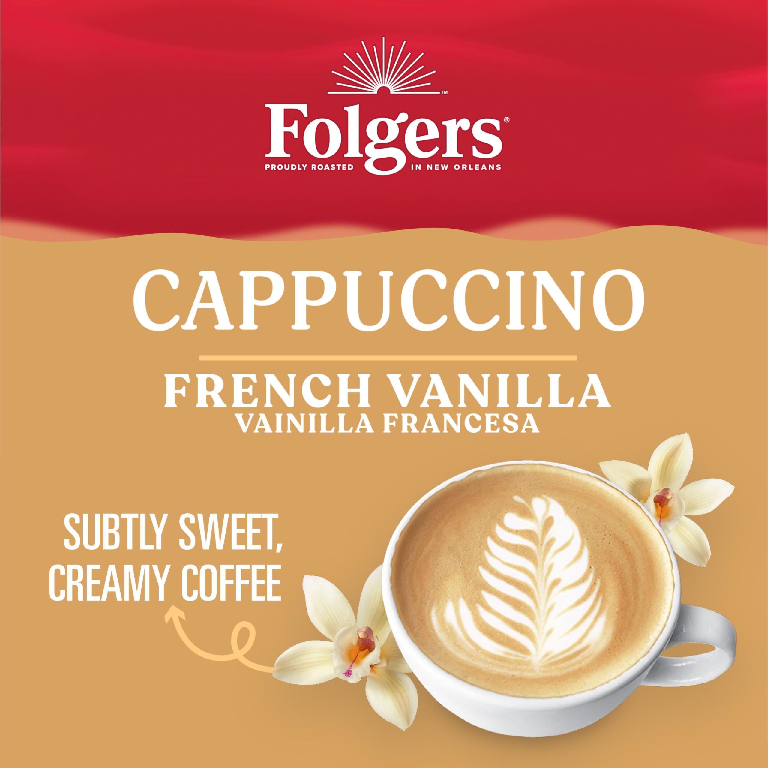 Folgers French Vanilla Flavored Cappuccino Mix Packets, Instant Coffee