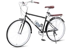 HIMCUP Beach Cruiser Bike, 26 inch Commuter Bicycle for Adult Men Women, 7-Speed/High-Carbon Steel/Detachable Water Bottle Bracket, Comfortable City Bikes with Rear Rack&Basket, Cruiser Bicycle Road Bikes