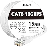 Cat 6 Ethernet Cable 15 ft, Outdoor&Indoor 10Gbps Support Cat7 Network, Flat Internet RJ45 LAN Patch Cords, Solid Cat6 High S