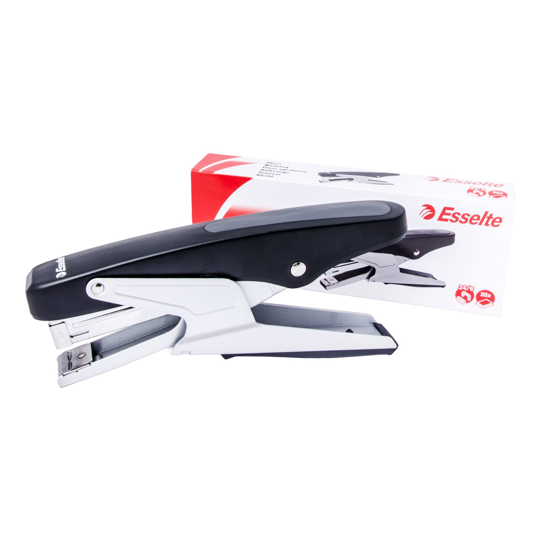 Esselte Modern Plier Stapler, Stapling Capacity 20 Sheets, Type Fixed, 24/6 & 26/6 Staple, Top-loading Refill
