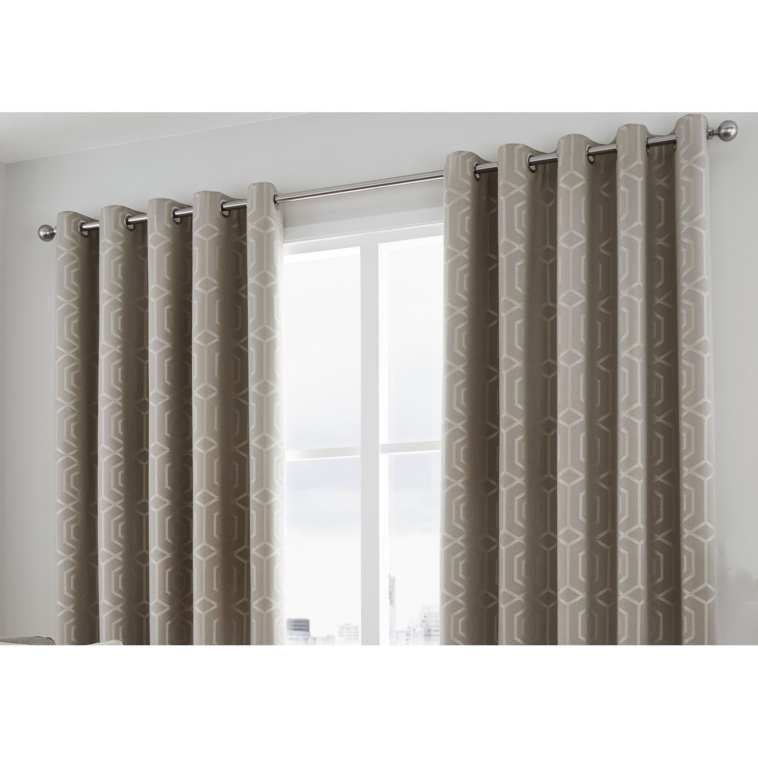 Curtina Camberwell Print Eyelet Lined Curtains, Stone, 66 x 90 Inch