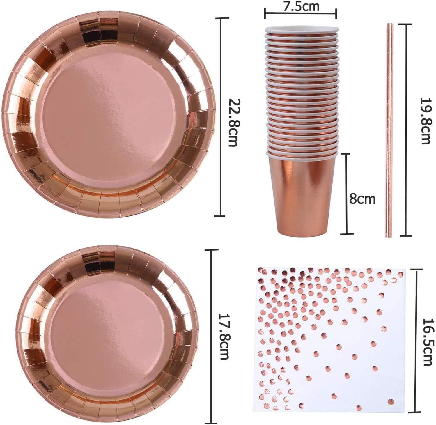 Anjing 146 Pcs Tableware Rose Gold Party Tableware Foil Paper Plates Napkins Cups Straws for Weddings/Graduation/Birthday/Festival - Image 3