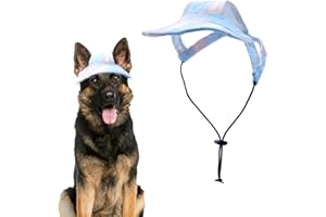Pai Sence Dog Sun Hat for Large Dogs Size Tie Dye Pierce Hearts Baseball Cap with Ear Holes Dog Visor Sunbonnet with Drawstring Blue L