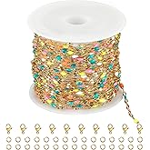 Kyutong 16.4 Feet Gold Plated Stainless Steel Chain Necklace Colorful Enamel Beaded Chains Bulk Thin Lip Chain Link with Lobster Clasps Jump Rings for DIY Jewelry Making