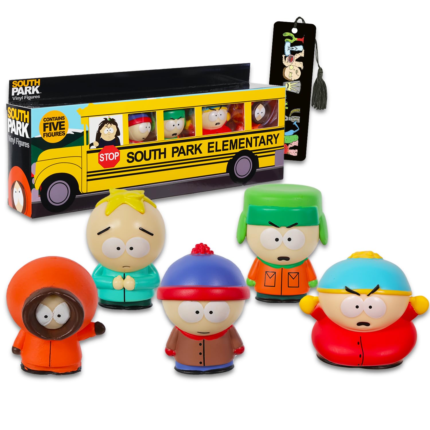 Photo 1 of South Park Mini Figures 5 Pack - Bundle With Cupcake Topper Figurines Including Cartman, Stan, Kenny, and More | Party Supplies Set Plus Bookmark