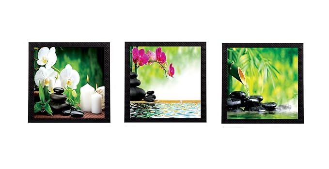 eCraftIndia 'Flora and Stones' UV Art Painting (Synthetic Wood, 76 cm x 25 cm, Set of 3, Satin Matt Texture, C3FPB1144), Multicolour