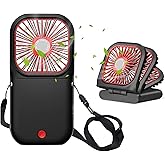 Allxin Portable Neck Fan Mini Quiet Handheld Personal Foldable USB Rechargeable Fan Operated for Home Office Outdoor Travel, 3000mAh Power Bank Hands Free Necklace Fans (Black)