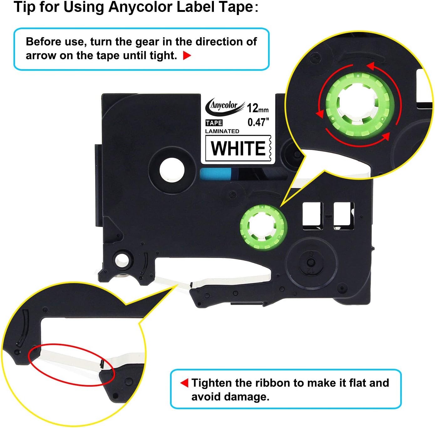 Anycolor Compatible Label Tape Replacement for Brother P-touch TZe Color Label Tape TZe-231 TZe-131 TZe-431 TZe-531 TZe-631 TZe-731 for PT-D210 PT-H110 PTD400 PTD600 Labeler, 1/2 Inch (12mm), 6-Pack: Office Products