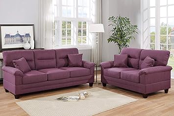 Amazon Com 2pcs Modern Warm Purple Plush Microfiber Sofa Loveseat