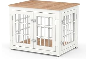 rehomerance 26 Inch Heavy Duty Dog Crate Furniture for Small Dogs, Decorative Pet House End Table, Wooden Cage Kennel Furniture Indoor, White and Natural