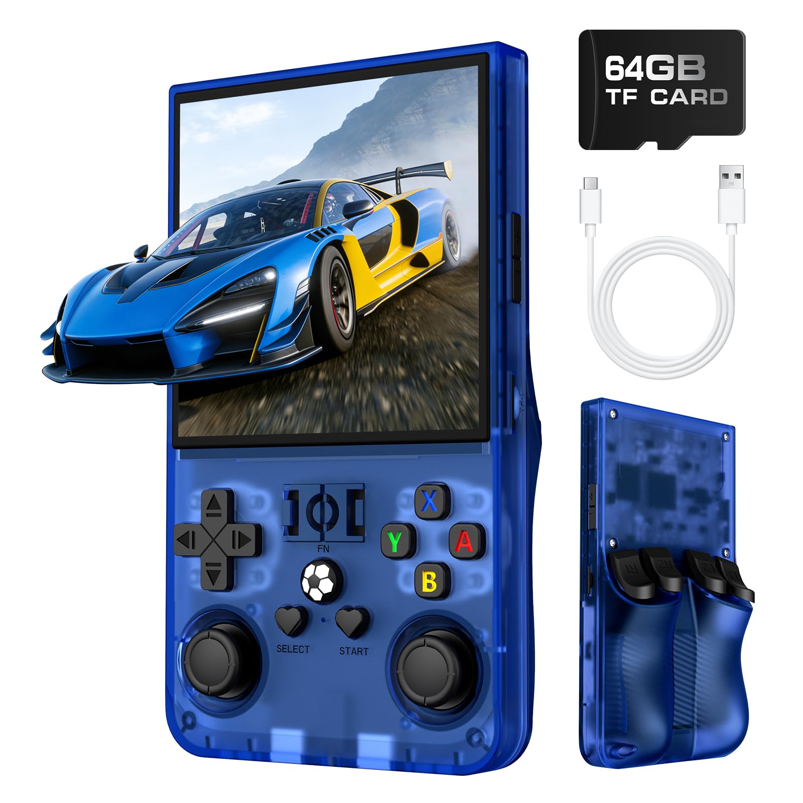Photo 1 of R36MAX Retro Handheld Game Console, Retro Gaming Console with 64G Built-in 18000+ Classic Games, 4.0 Inch 720x720 IPS Screen, Portable Handheld Linux System, 4000mAh Battery (Blue)