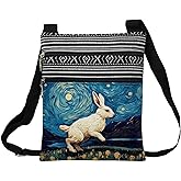 LiuenMgg Starry Sky Bunny Messenger Bag Small Ethnic Pattern Printed Adjustable Strap Crossbody Zipper Pouch Starry Sky Bunny Phone Organizer Wallet Cute Shoulder Handbag for Women