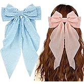 Ambesi Big Bow Hair Accessories 2pcs, Long Tail French Barrettes for Women & Girls, Pink Blue Soft Bow Clips for Birthday, Bachelorette Party, Christmas, Wedding